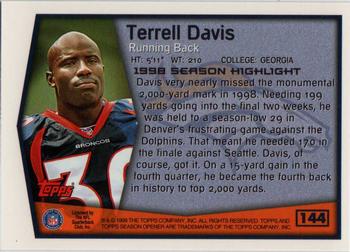 1999 Topps Season Opener #144 Terrell Davis Back