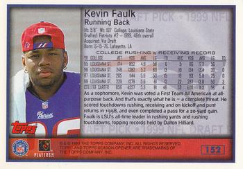 1999 Topps Season Opener #152 Kevin Faulk Back
