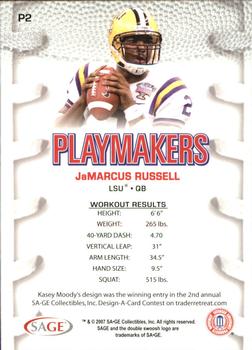2007 SAGE HIT - Playmakers Blue #P2 JaMarcus Russell Back