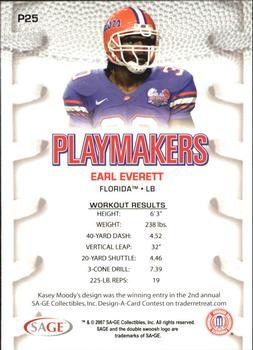 2007 SAGE HIT - Playmakers Blue #P25 Earl Everett Back