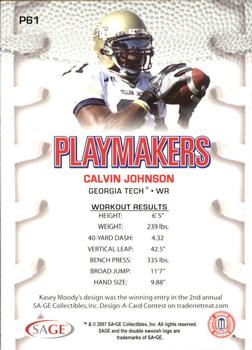 2007 SAGE HIT - Playmakers Blue #P61 Calvin Johnson Back