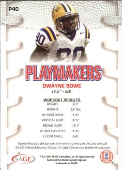 2007 SAGE HIT - Playmakers Silver #P40 Dwayne Bowe Back