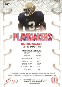 2007 SAGE HIT - Playmakers Silver #P47 Darius Walker Back