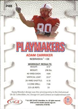 2007 SAGE HIT - Playmakers Silver #P48 Adam Carriker Back