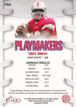 2007 SAGE HIT - Playmakers Silver #P50 Troy Smith Back