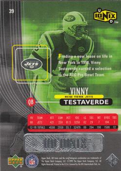 1999 UD Ionix #39 Vinny Testaverde Back