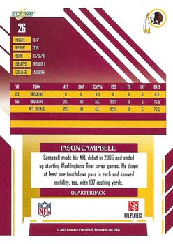 2007 Score - Glossy #26 Jason Campbell Back