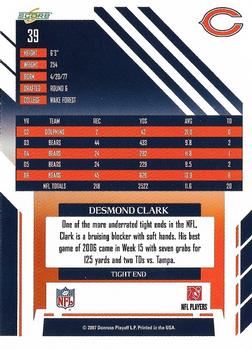 2007 Score - Glossy #39 Desmond Clark Back