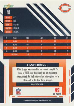 2007 Score - Glossy #40 Lance Briggs Back