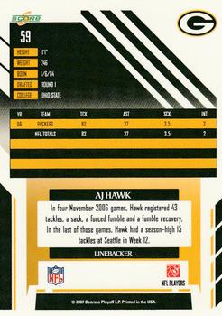 2007 Score - Glossy #59 A.J. Hawk Back