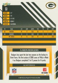 2007 Score - Glossy #61 Aaron Rodgers Back