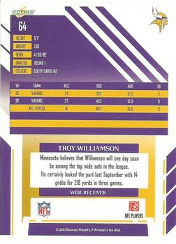 2007 Score - Glossy #64 Troy Williamson Back