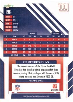 2007 Score - Glossy #196 Reuben Droughns Back