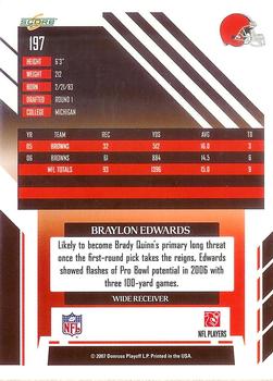 2007 Score - Glossy #197 Braylon Edwards Back