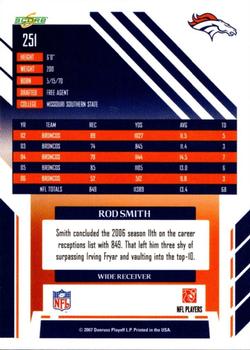 2007 Score - Glossy #251 Rod Smith Back
