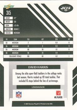 2007 Score - Glossy #315 David Harris Back
