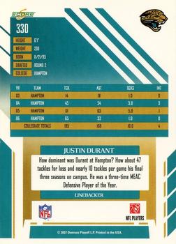 2007 Score - Glossy #330 Justin Durant Back