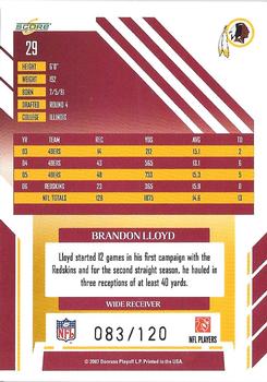 2007 Score - Red Zone #29 Brandon Lloyd Back