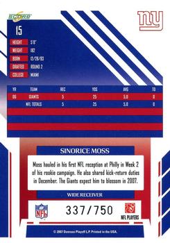 2007 Score - Scorecard #15 Sinorice Moss Back