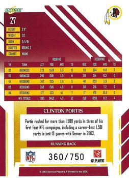 2007 Score - Scorecard #27 Clinton Portis Back