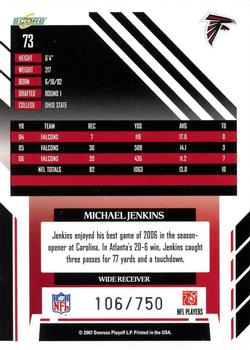 2007 Score - Scorecard #73 Michael Jenkins Back