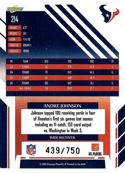 2007 Score - Scorecard #214 Andre Johnson Back