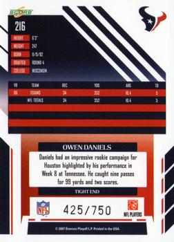 2007 Score - Scorecard #216 Owen Daniels Back