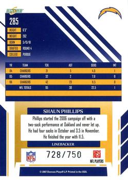 2007 Score - Scorecard #285 Shaun Phillips Back