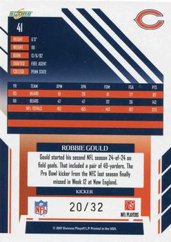 2007 Score Select - Artist's Proof #41 Robbie Gould Back