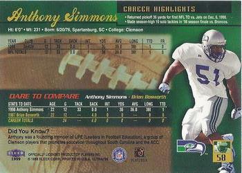 1999 Ultra #58 Anthony Simmons Back