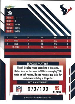 2007 Score Select - Scorecard #215 Jerome Mathis Back