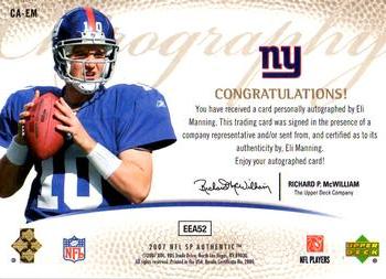 2007 SP Authentic - Chirography Auto Gold #CA-EM Eli Manning Back