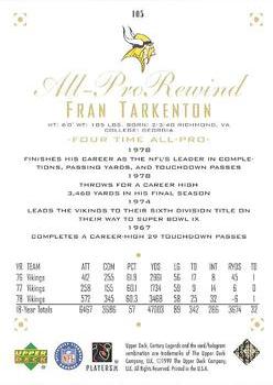 1999 Upper Deck Century Legends #105 Fran Tarkenton Back