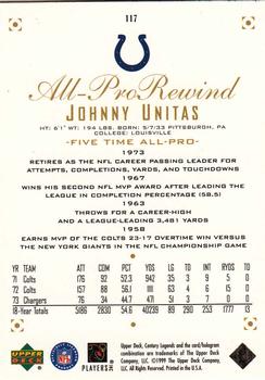 1999 Upper Deck Century Legends #117 Johnny Unitas Back
