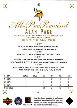 1999 Upper Deck Century Legends #123 Alan Page Back