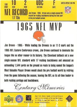 1999 Upper Deck Century Legends #166 Jim Brown Back