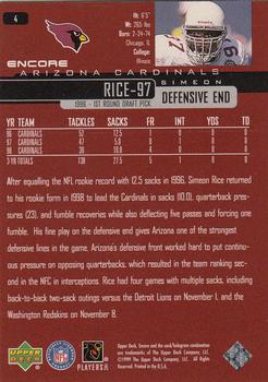 1999 Upper Deck Encore #4 Simeon Rice Back
