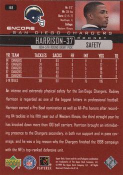 1999 Upper Deck Encore #148 Rodney Harrison Back