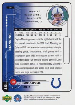 1999 Upper Deck MVP #79 Peyton Manning Back