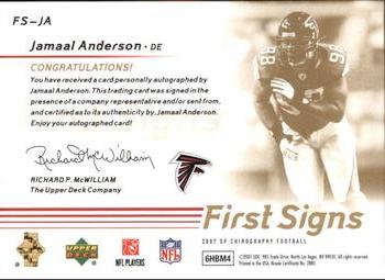 2007 SP Chirography - First Signs Gold #FS-JA Jamaal Anderson Back