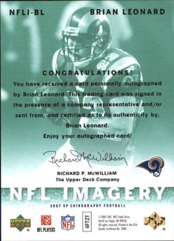 2007 SP Chirography - NFL Imagery Autographs Emerald #NFLI-BL Brian Leonard Back