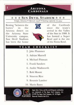 1999 Upper Deck Victory #1 Arizona Cardinals Checklist Back