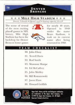 1999 Upper Deck Victory #79 Denver Broncos Checklist Back