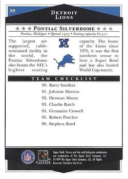 1999 Upper Deck Victory #89 Detroit Lions Checklist Back