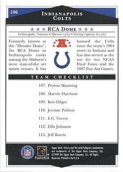 1999 Upper Deck Victory #106 Indianapolis Colts Checklist Back