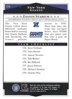 1999 Upper Deck Victory #171 New York Giants Checklist Back