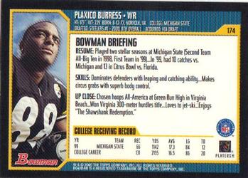 2000 Bowman #174 Plaxico Burress Back