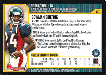 2000 Bowman #237 Deltha O'Neal Back