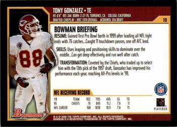 2000 Bowman #10 Tony Gonzalez Back