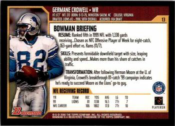 2000 Bowman #13 Germane Crowell Back